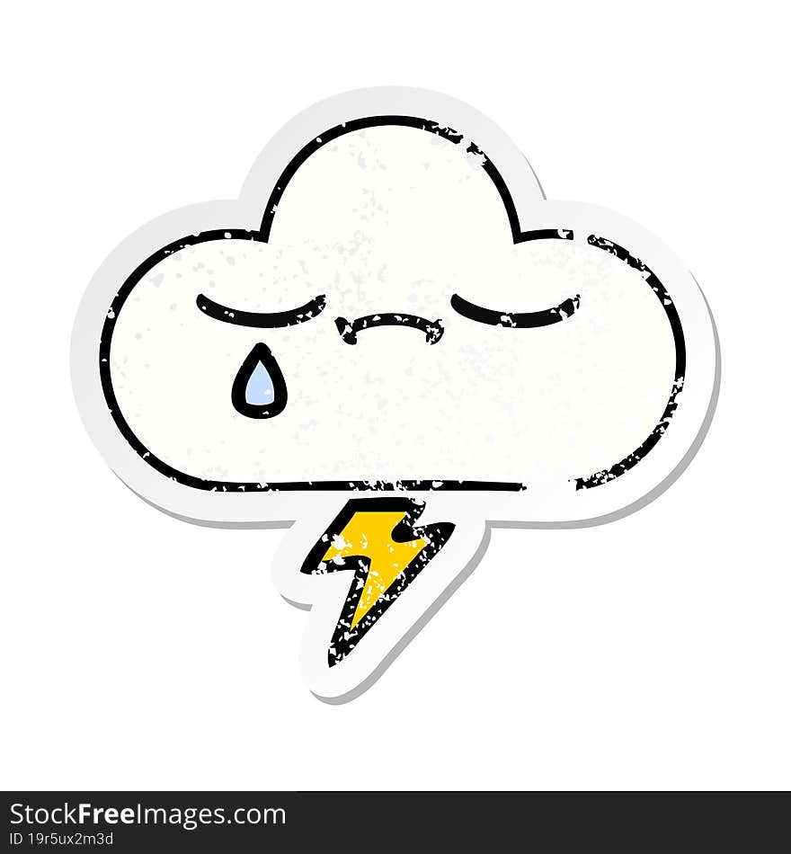 distressed sticker of a cute cartoon thunder cloud