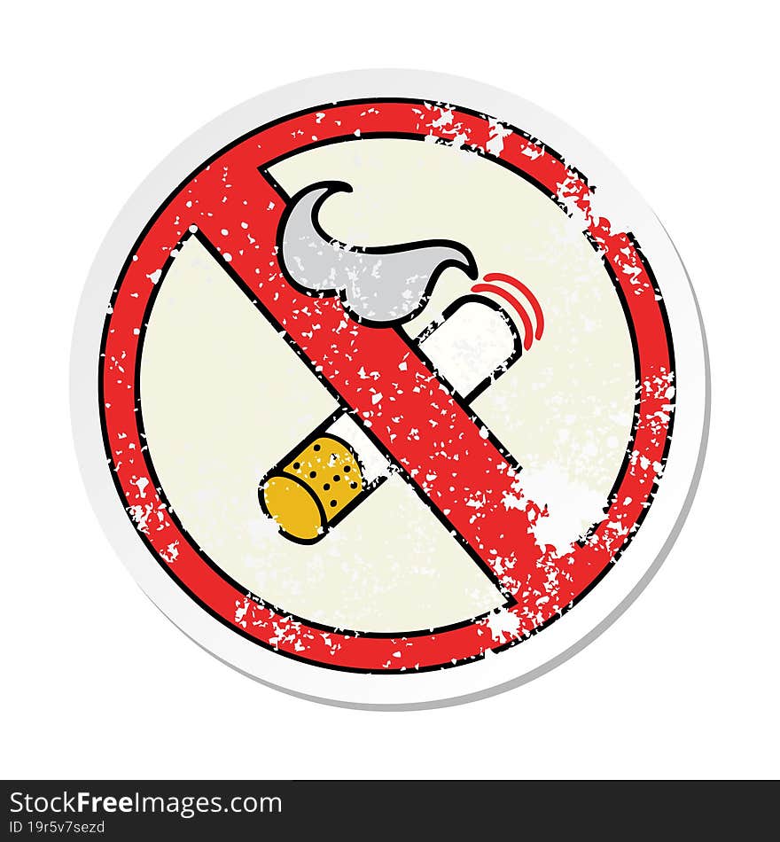 Distressed Sticker Of A Cute Cartoon No Smoking Allowed Sign