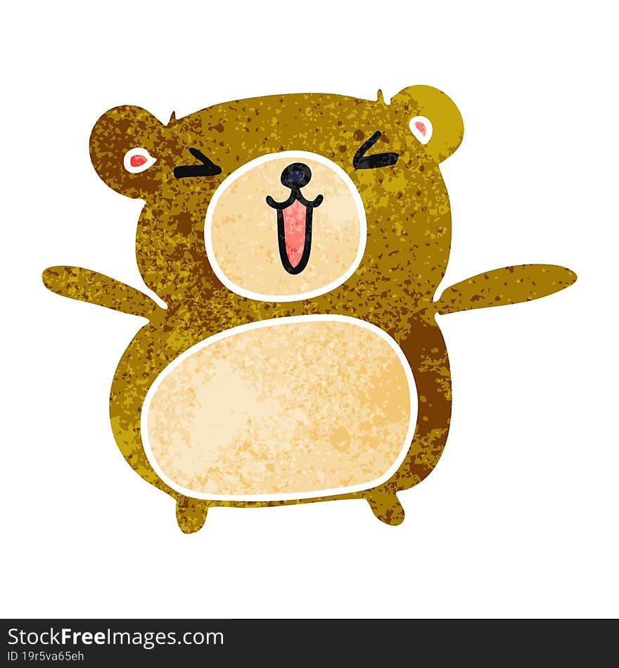 retro cartoon illustration kawaii cute teddy bear. retro cartoon illustration kawaii cute teddy bear