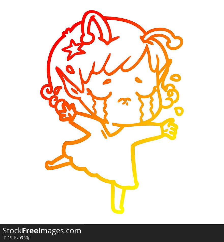 warm gradient line drawing cartoon crying alien girl