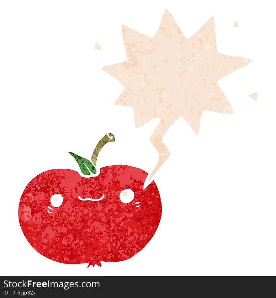 cartoon apple and speech bubble in retro textured style