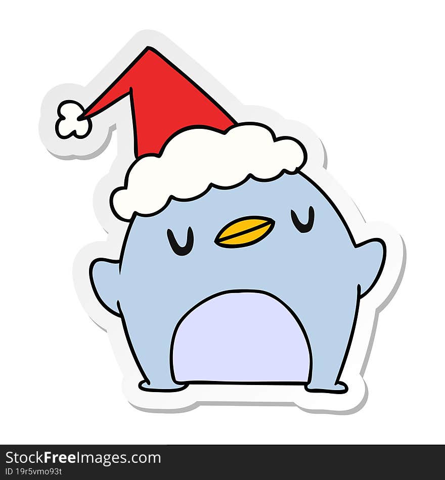 hand drawn christmas sticker cartoon of kawaii penguin