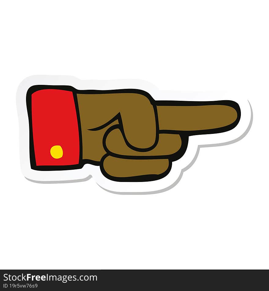 sticker of a cartoon pointing hand