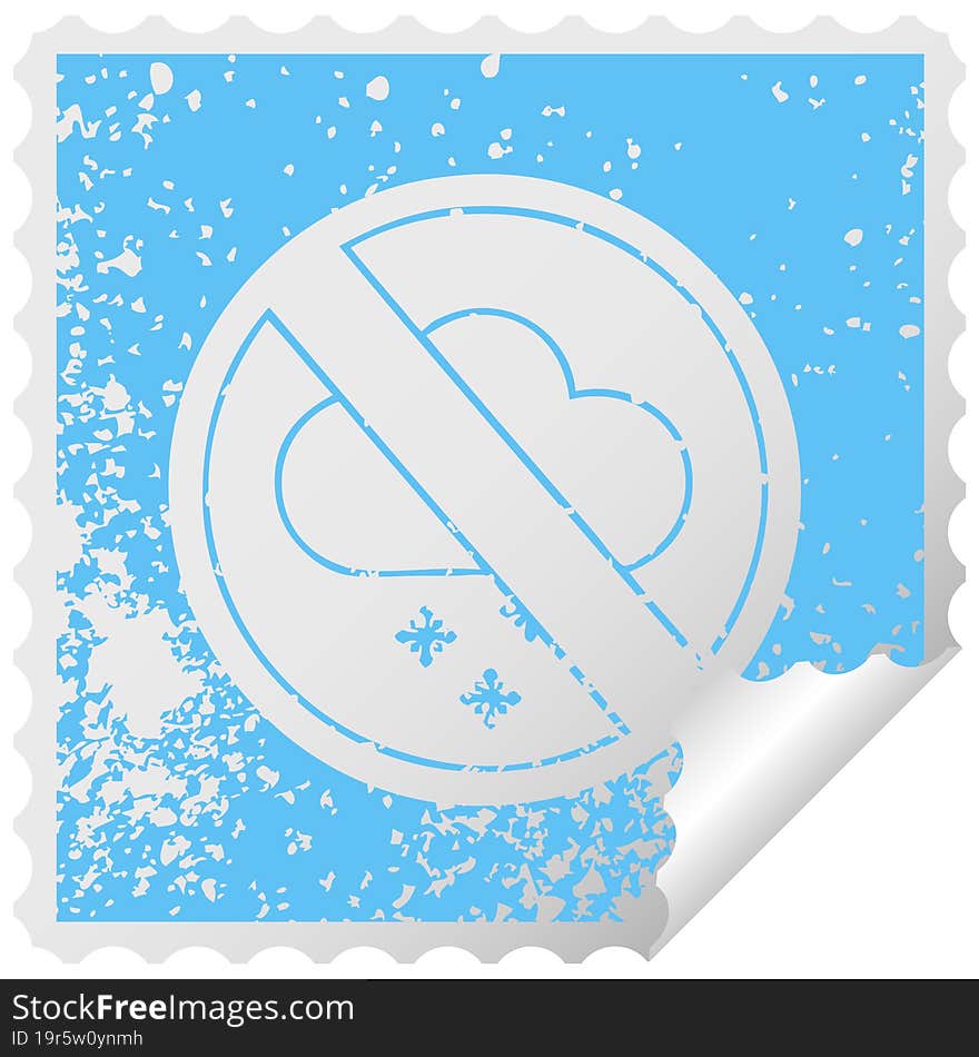 distressed square peeling sticker symbol no snow allowed sign