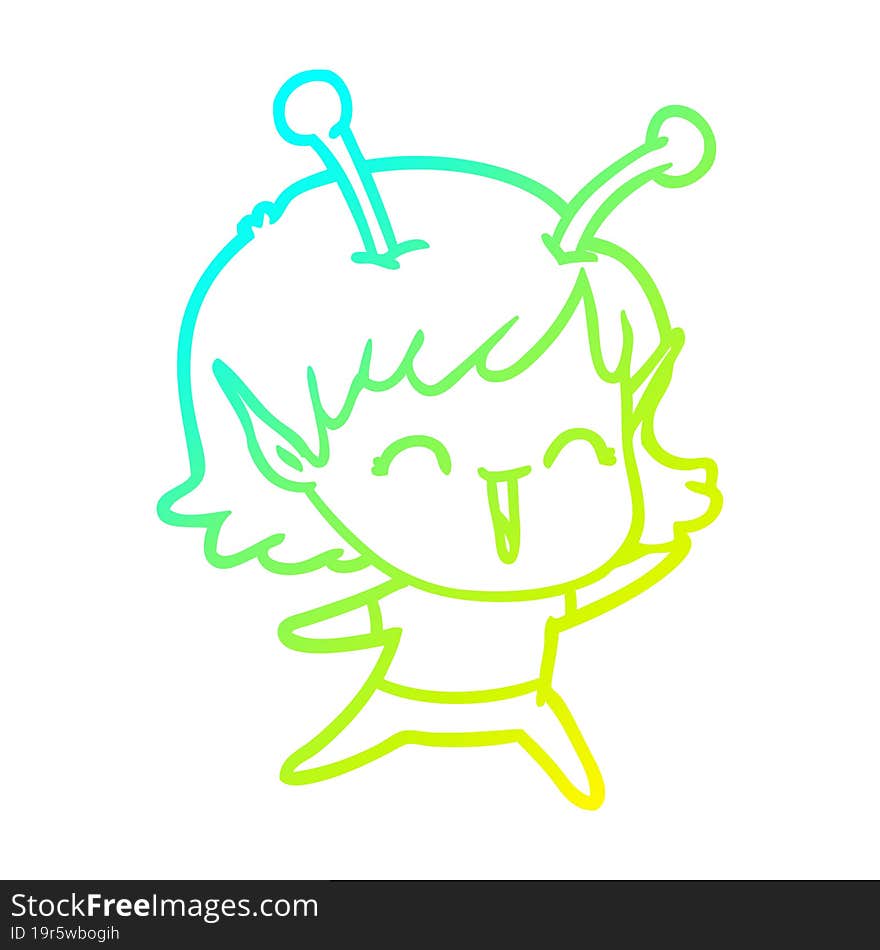 cold gradient line drawing cartoon alien girl laughing