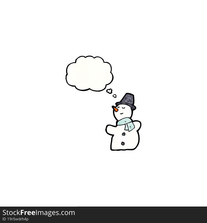 cartoon snowman with thought bubble