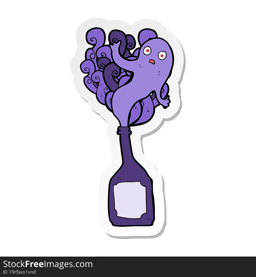 sticker of a cartoon ghost in bottle