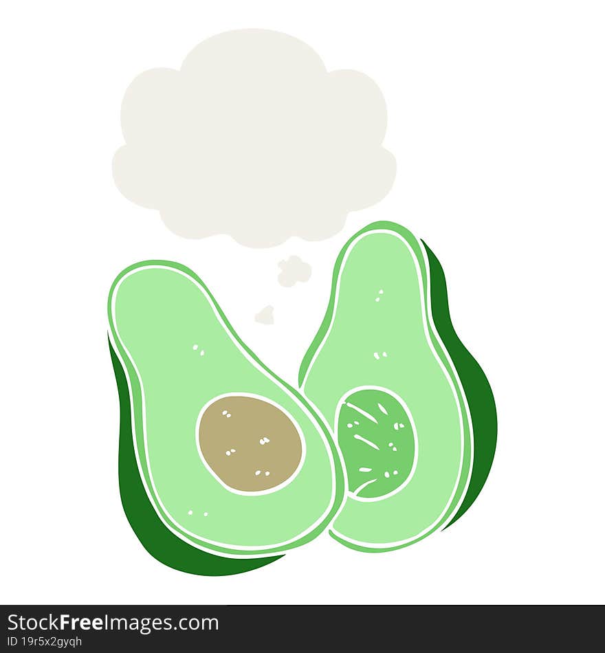 Cartoon Avocado And Thought Bubble In Retro Style