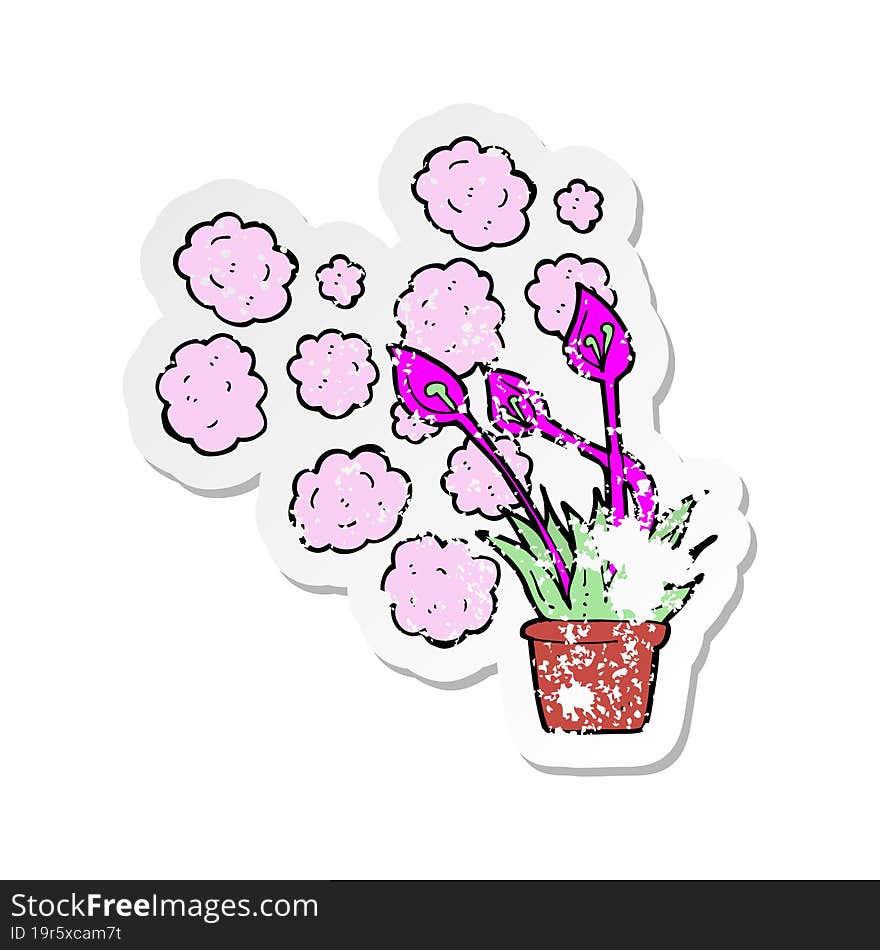 retro distressed sticker of a cartoon excotic flowers