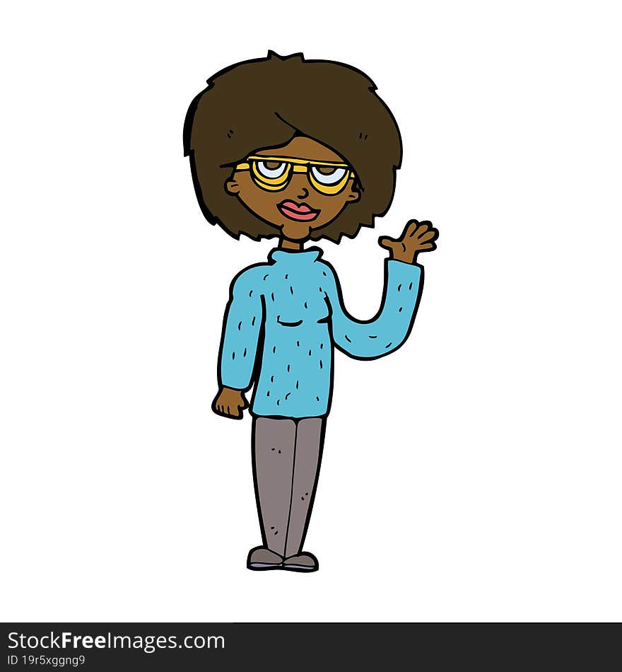 cartoon woman waving