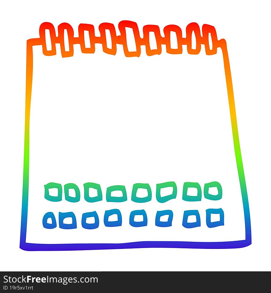 rainbow gradient line drawing of a cartoon blank calendar