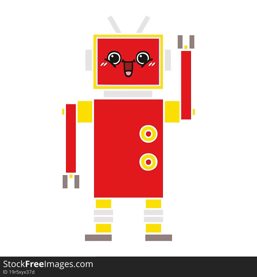 flat color retro cartoon happy robot