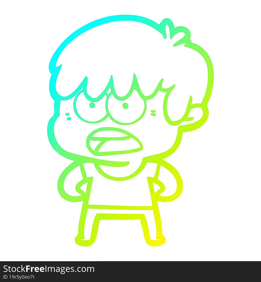 cold gradient line drawing worried cartoon boy