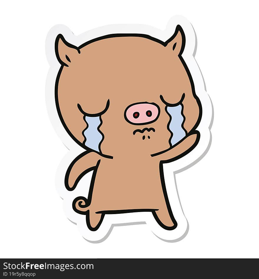 sticker of a cartoon pig crying waving goodbye