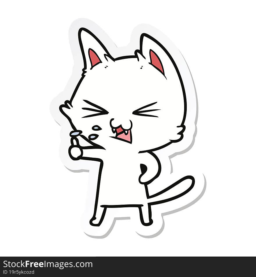 sticker of a cartoon cat hissing