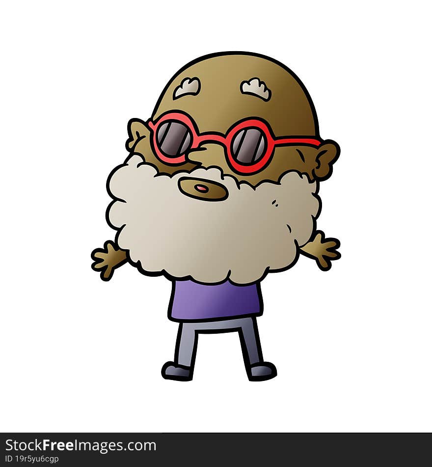 cartoon curious man with beard and sunglasses. cartoon curious man with beard and sunglasses