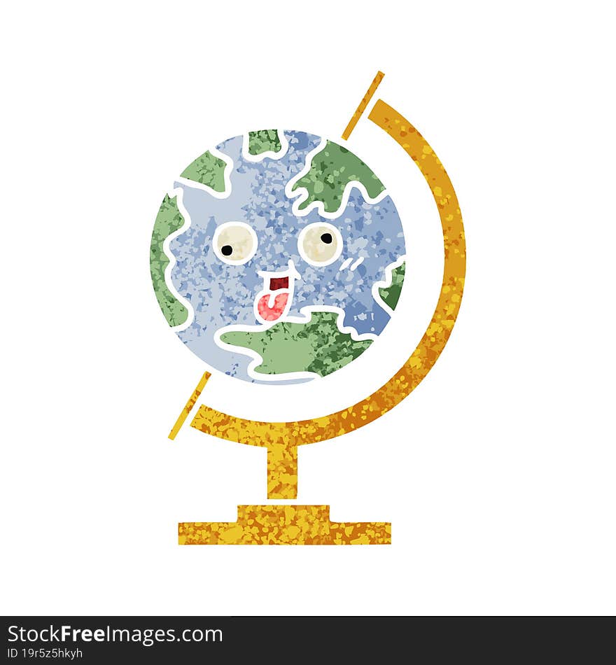 retro illustration style cartoon globe of the world