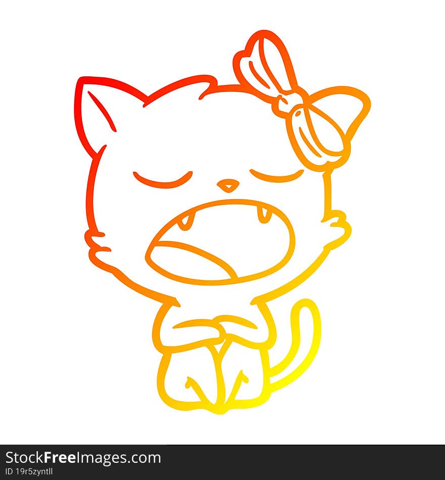 Warm Gradient Line Drawing Cartoon Yawning Cat