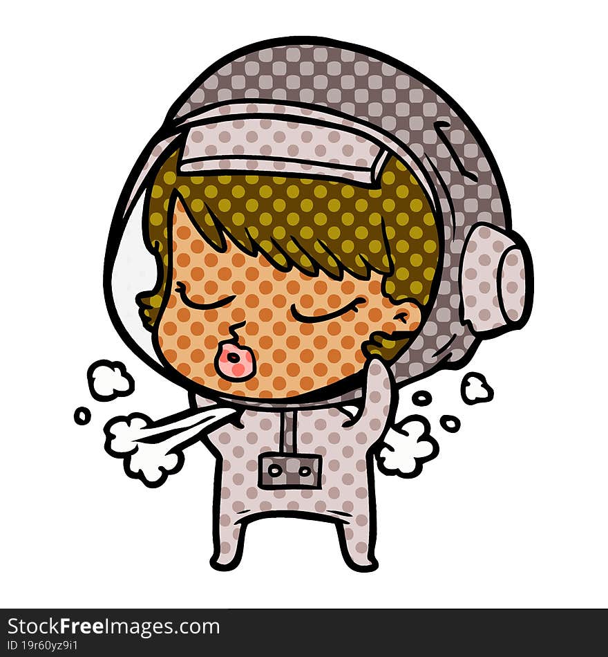 cartoon pretty astronaut girl taking off space helmet. cartoon pretty astronaut girl taking off space helmet