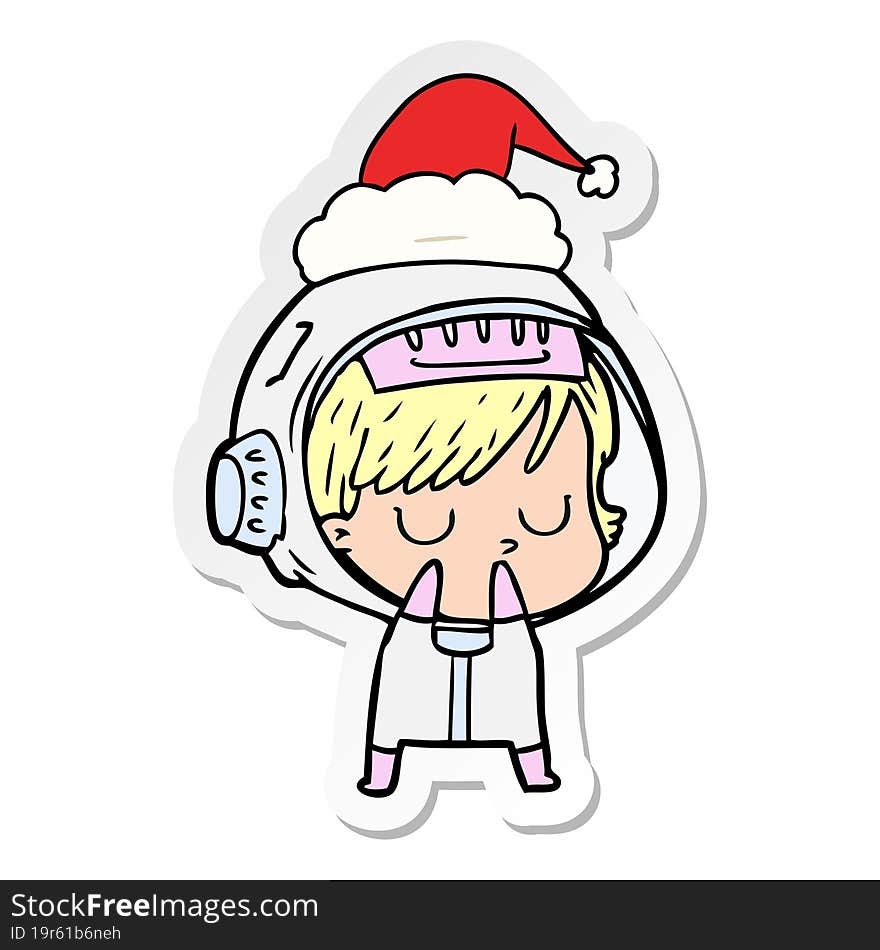 sticker cartoon of a astronaut woman wearing santa hat