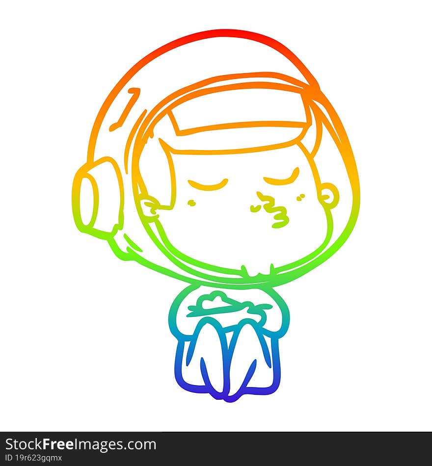 rainbow gradient line drawing cartoon confident astronaut