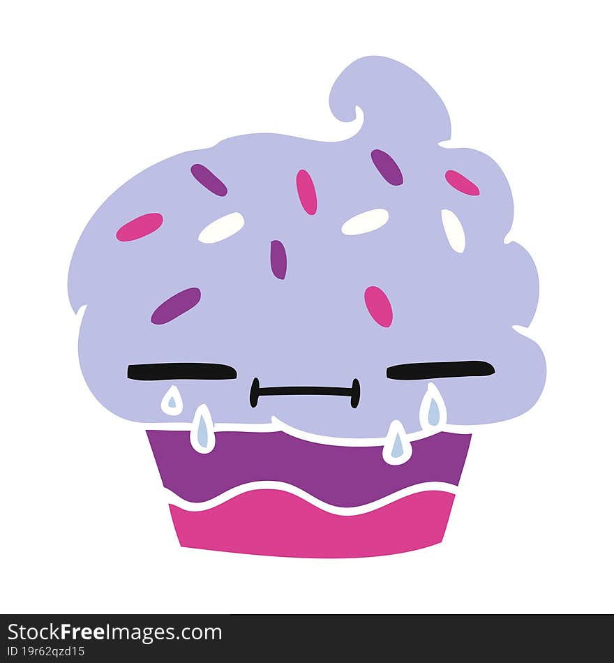 freehand drawn cartoon of a crying cupcake