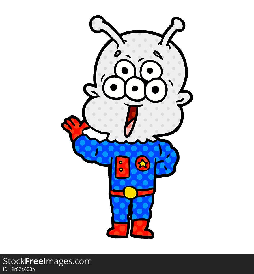 happy cartoon alien waving. happy cartoon alien waving