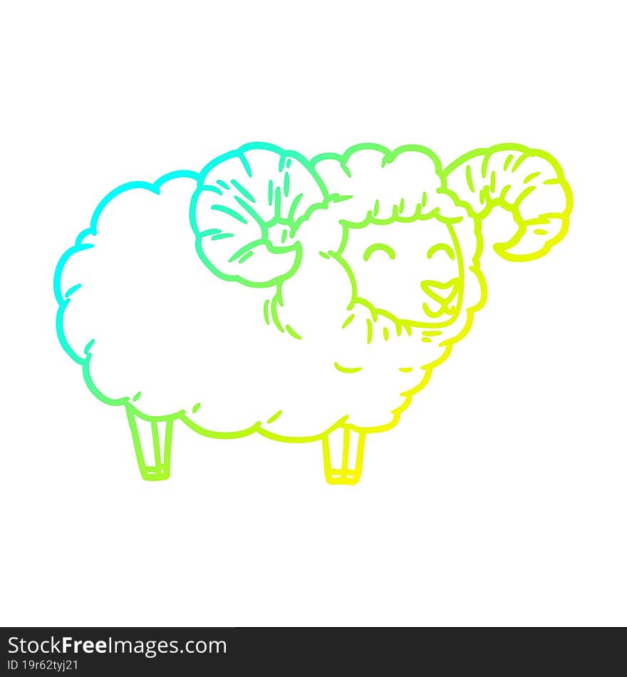 cold gradient line drawing of a cartoon ram