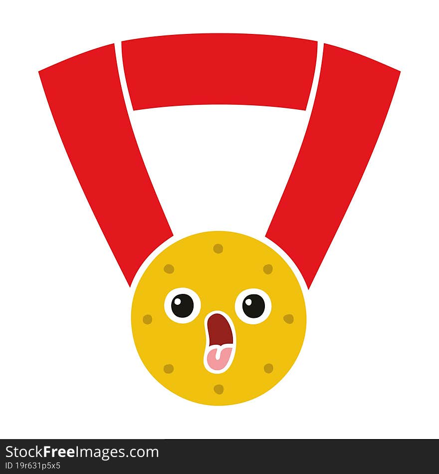 Flat Color Retro Cartoon Gold Medal