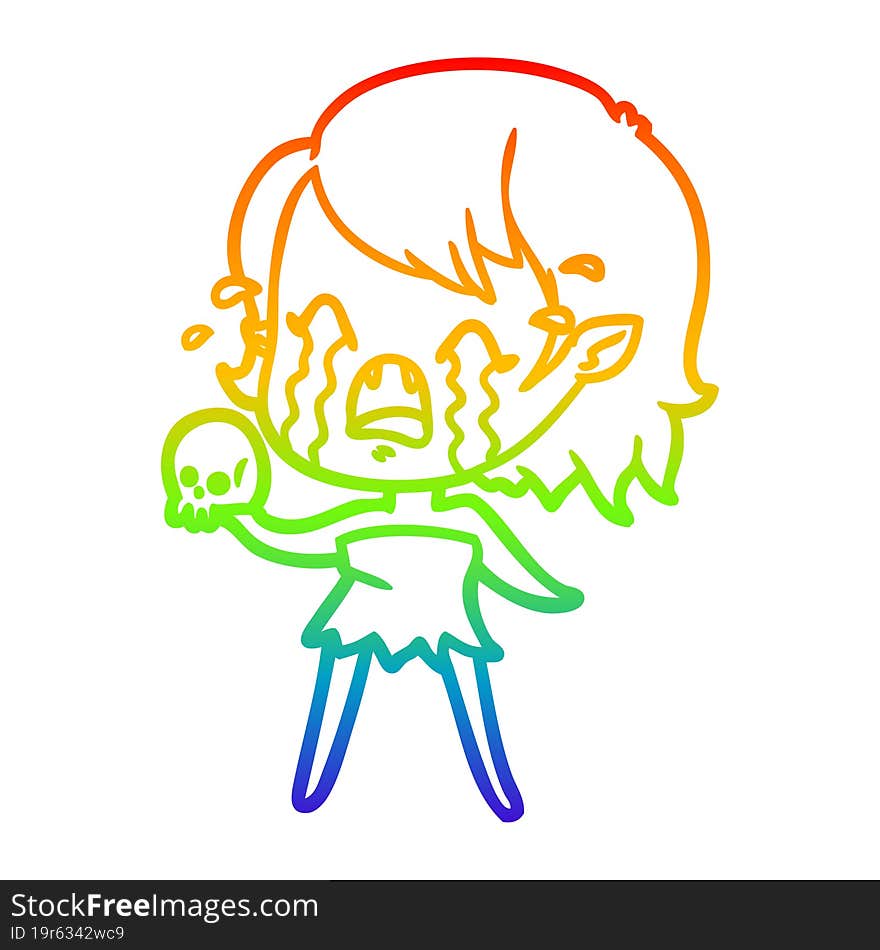 rainbow gradient line drawing cartoon crying vampire girl