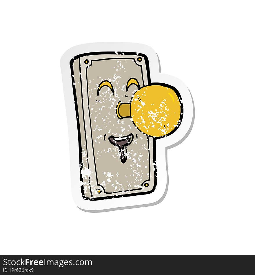 Retro Distressed Sticker Of A Cartoon Door Knob