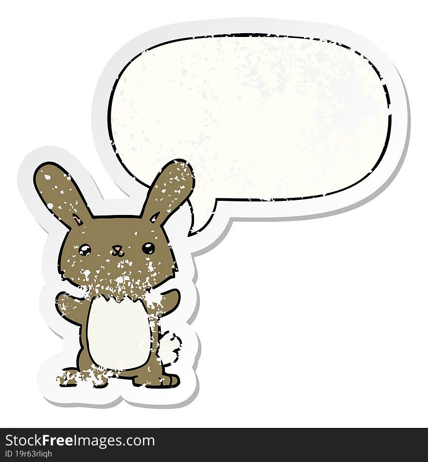 cute cartoon rabbit and speech bubble distressed sticker