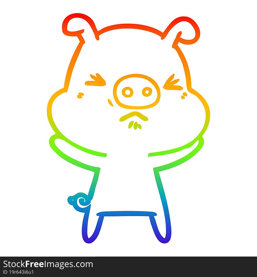 rainbow gradient line drawing cartoon angry pig