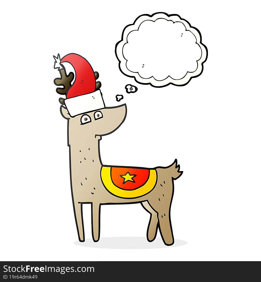 thought bubble cartoon reindeer wearing christmas hat