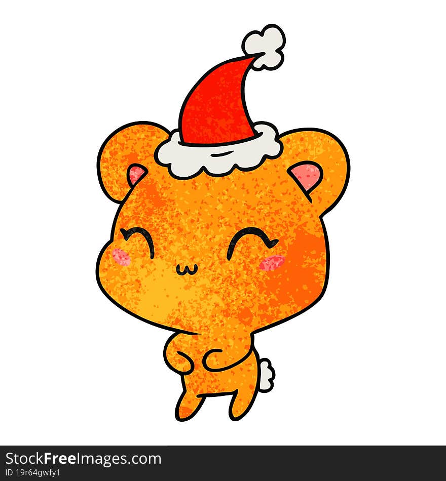 hand drawn christmas textured cartoon of kawaii bear