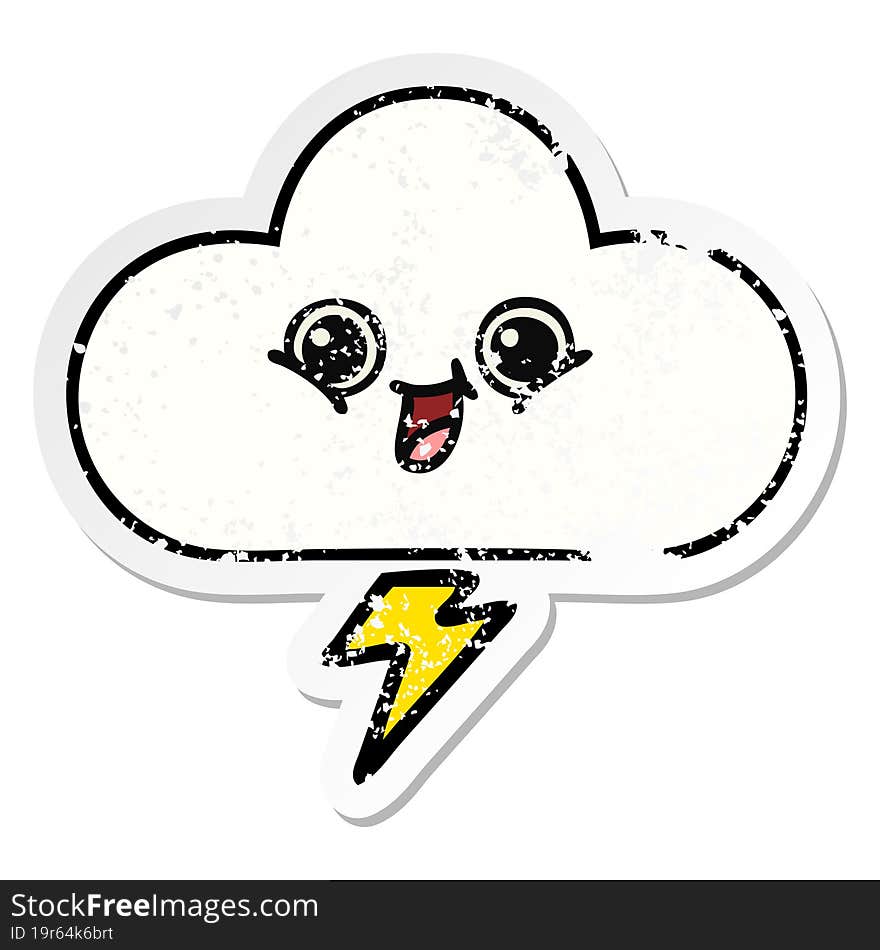 distressed sticker of a cute cartoon storm cloud