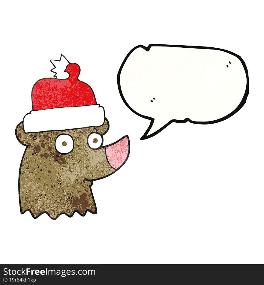 speech bubble textured cartoon bear wearing christmas hat