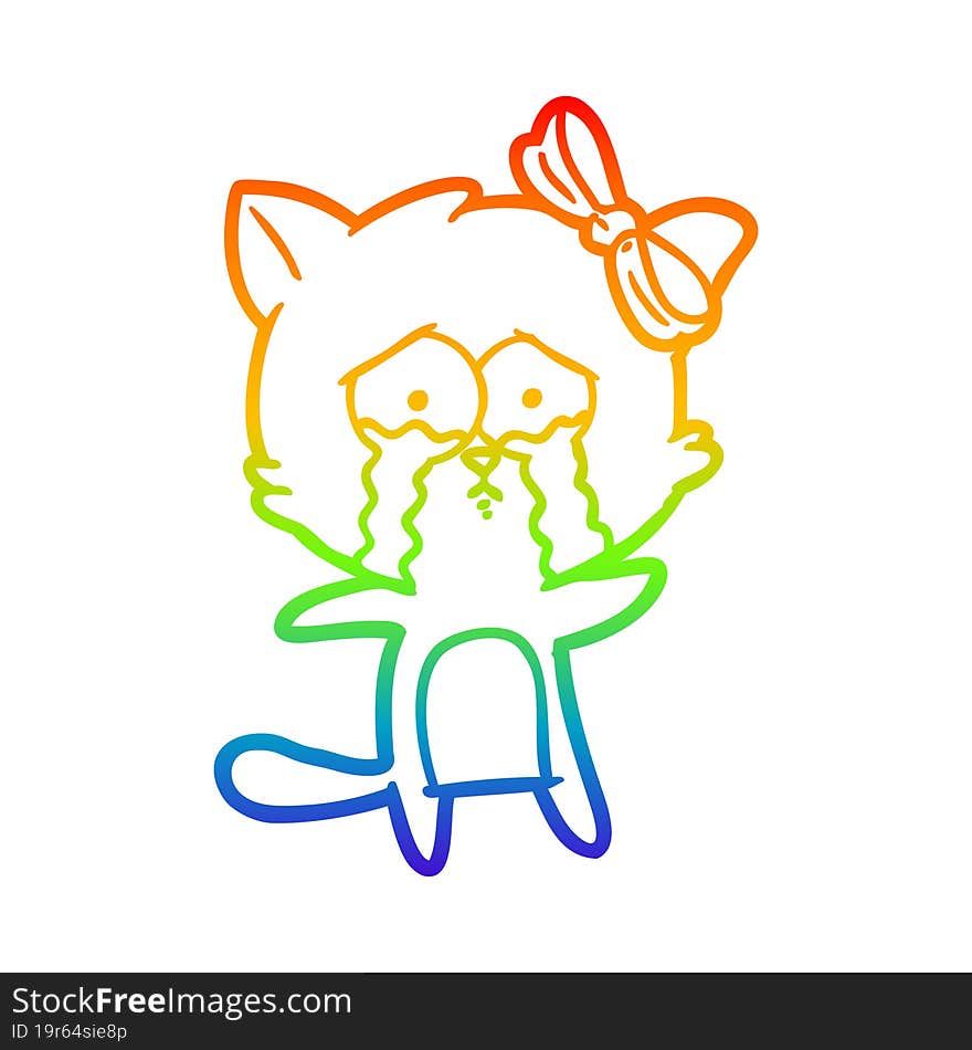 rainbow gradient line drawing of a cartoon cat