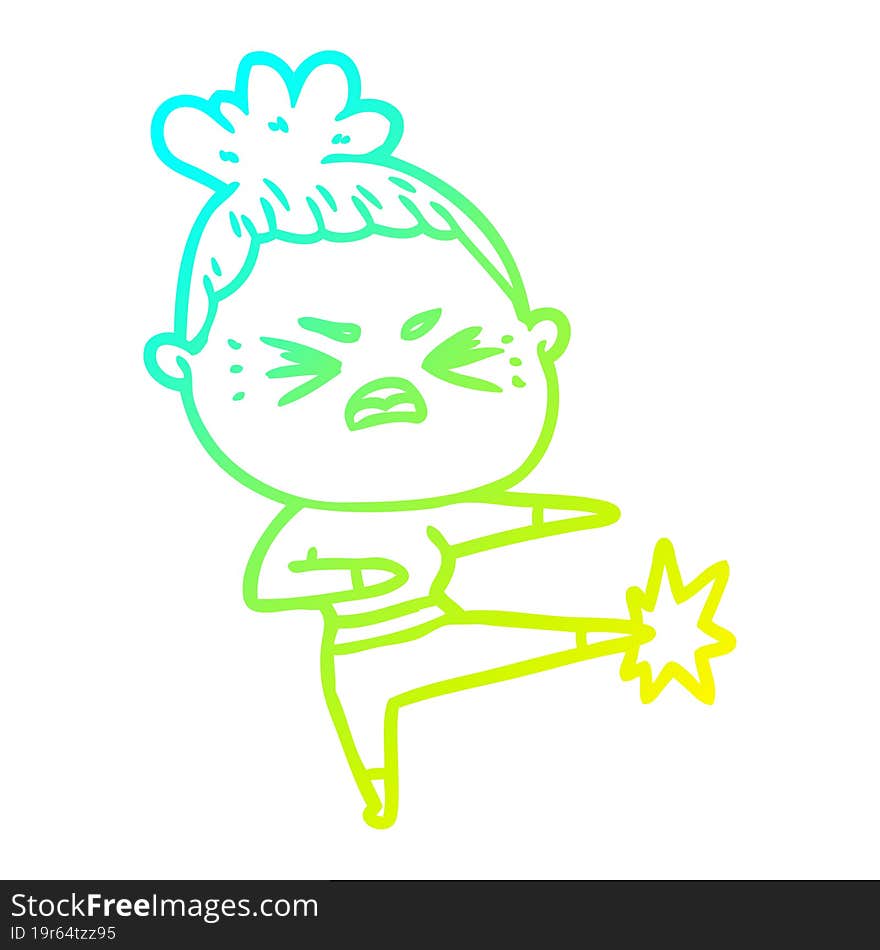 cold gradient line drawing cartoon angry woman