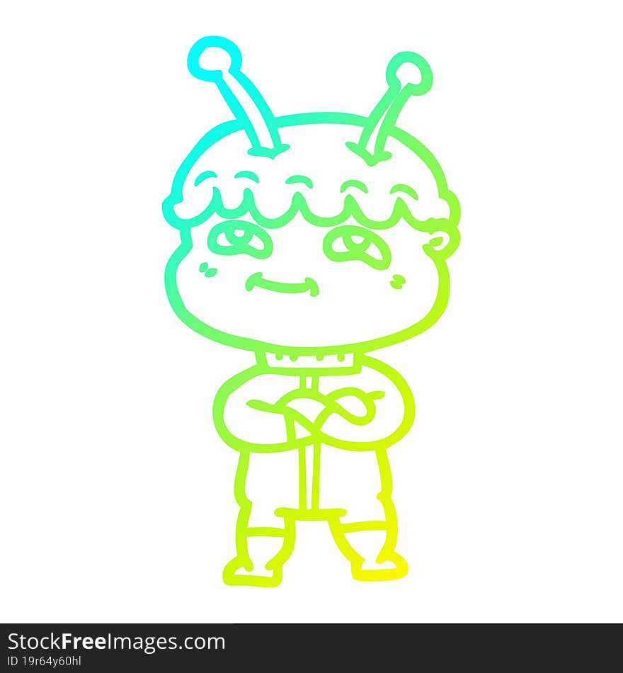 cold gradient line drawing friendly cartoon spaceman