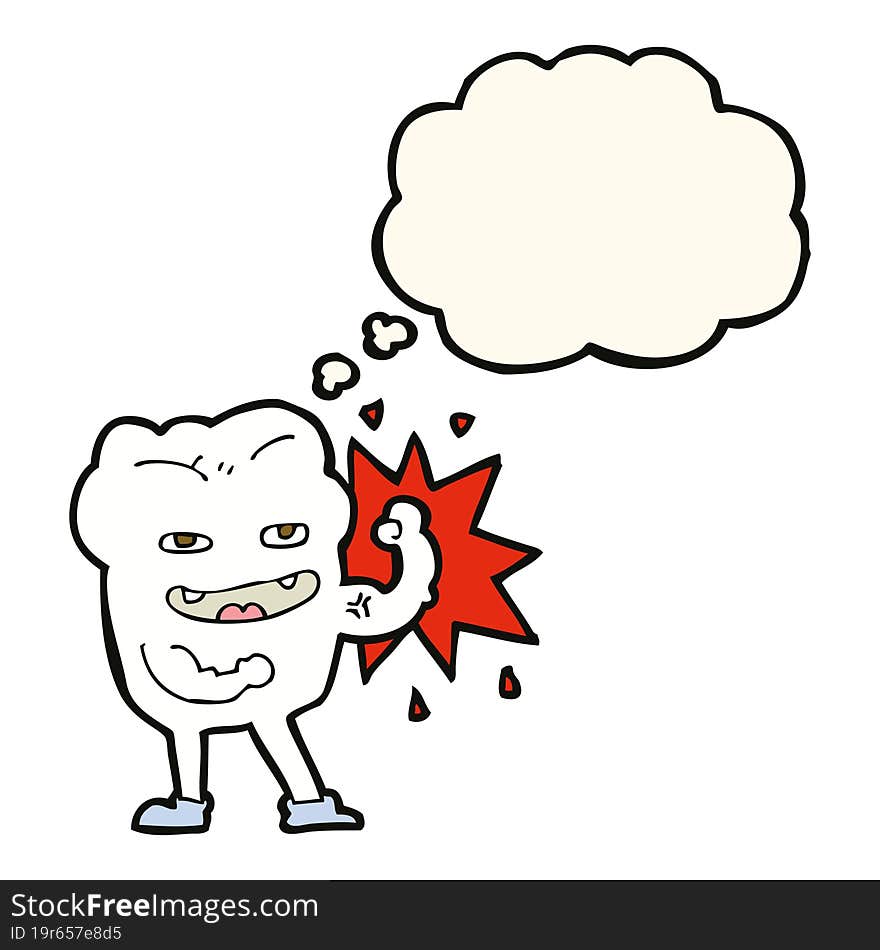 cartoon strong healthy tooth with thought bubble