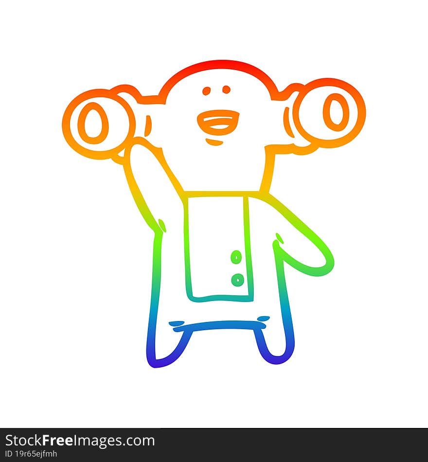 rainbow gradient line drawing of a friendly cartoon alien waving