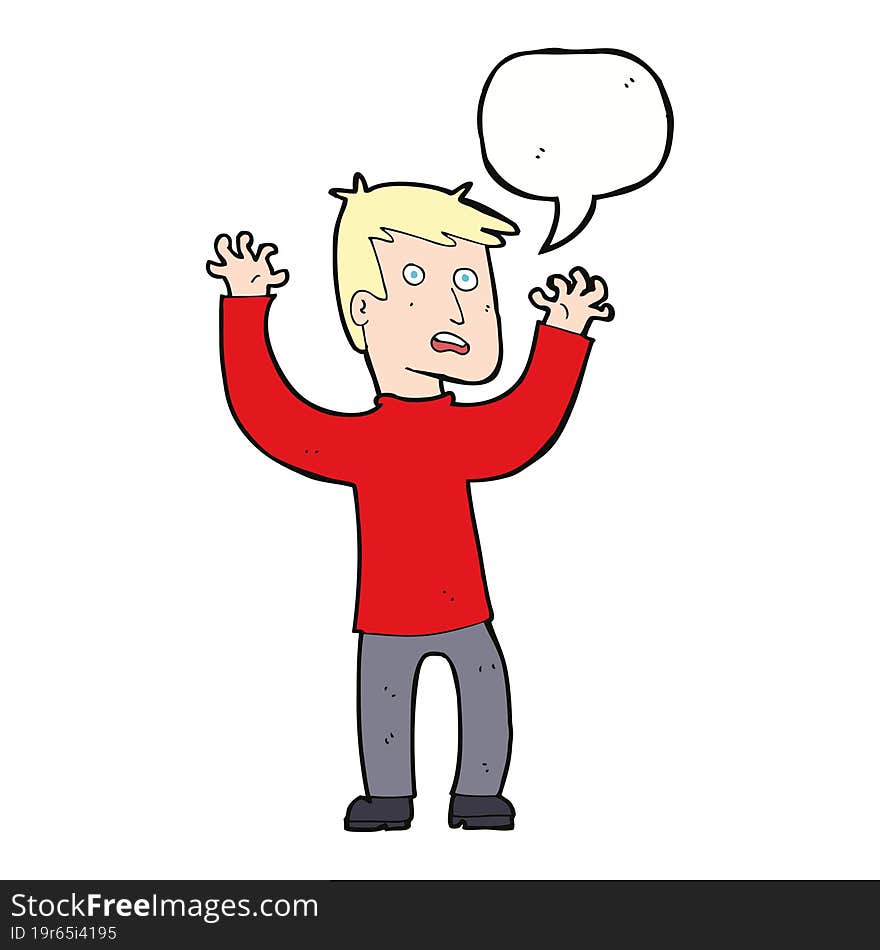 cartoon terrified man with speech bubble