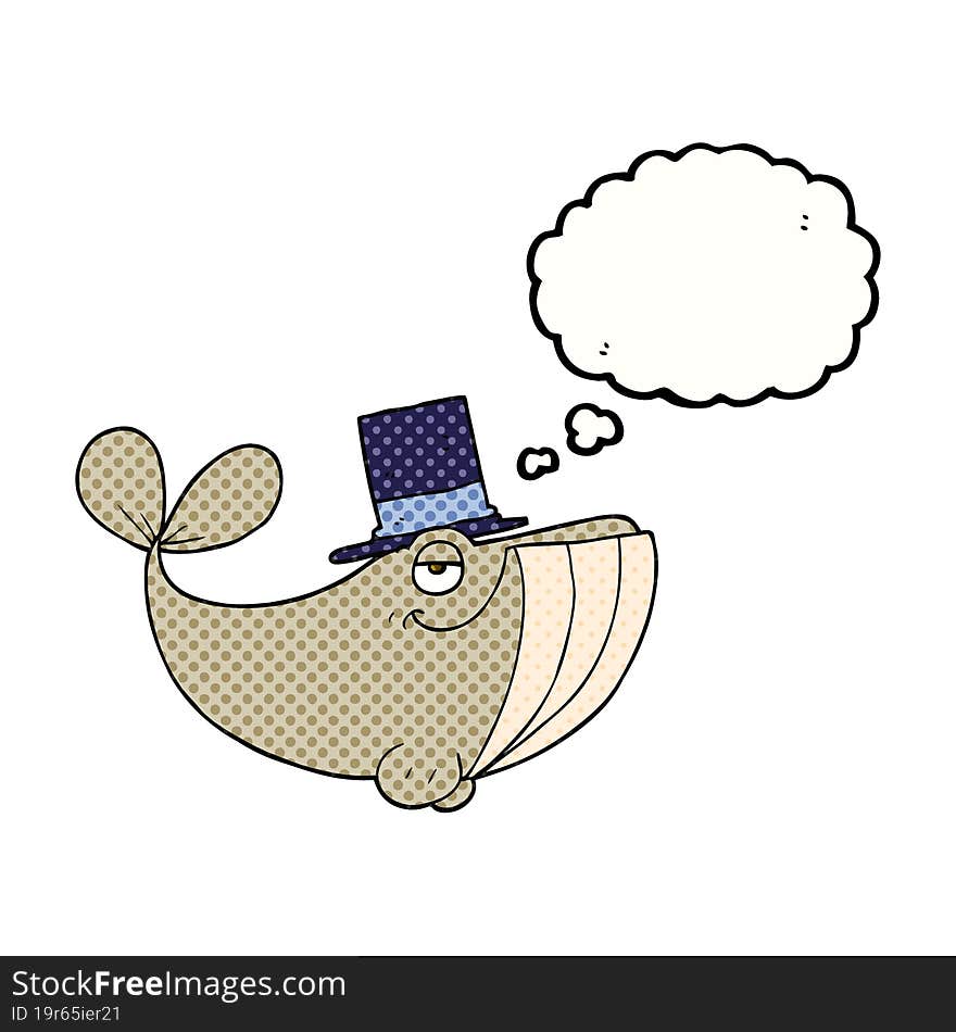 thought bubble cartoon whale wearing top hat