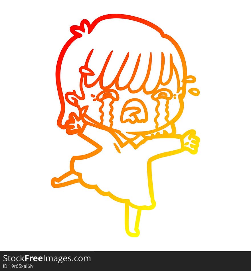 warm gradient line drawing of a cartoon girl crying