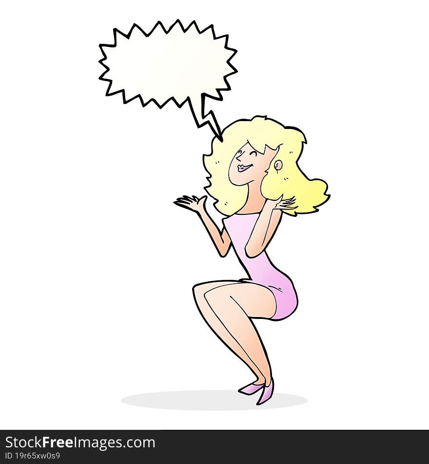 cartoon attractive woman sitting with thought bubble