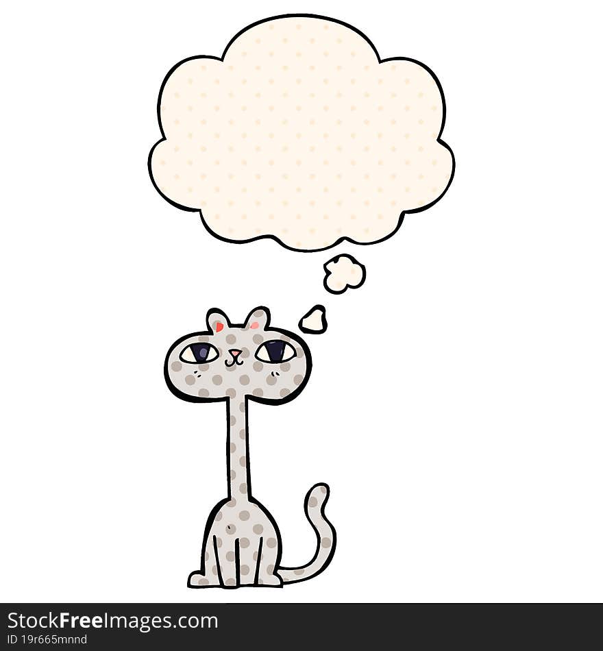 cartoon cat with thought bubble in comic book style