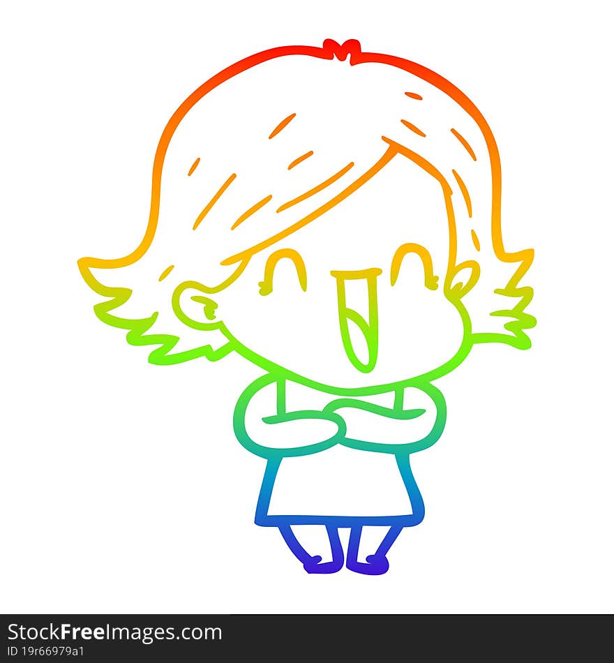 Rainbow Gradient Line Drawing Cartoon Laughing Woman