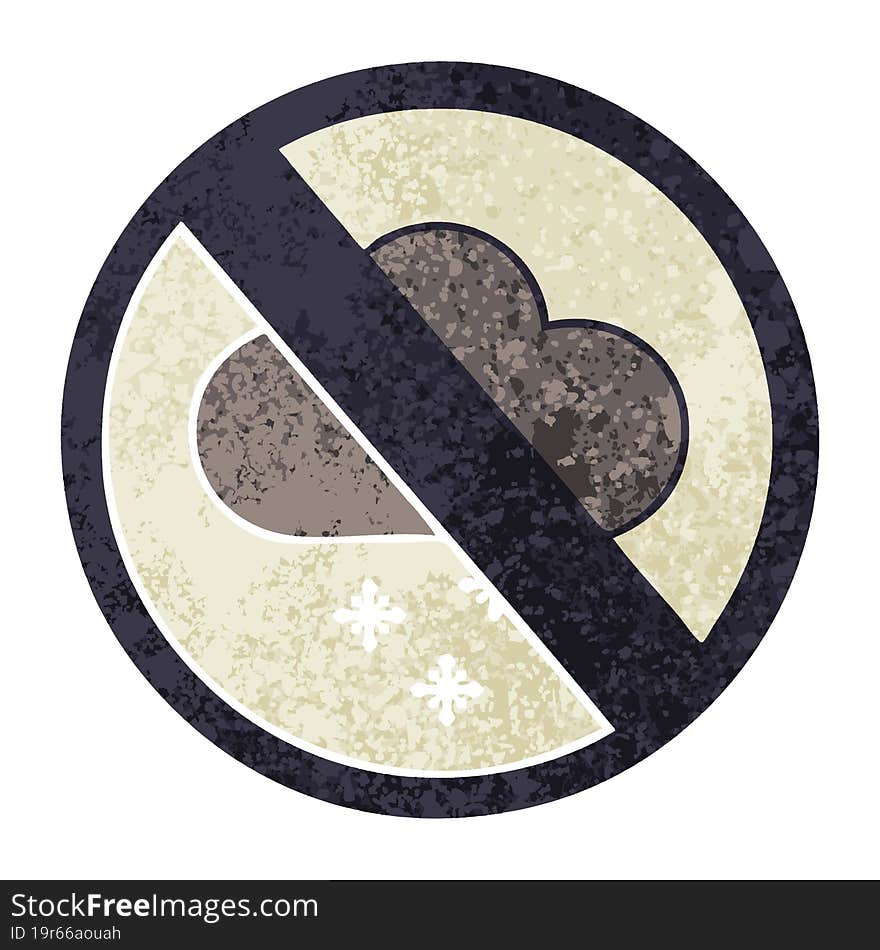 retro illustration style cartoon of a snow cloud warning sign