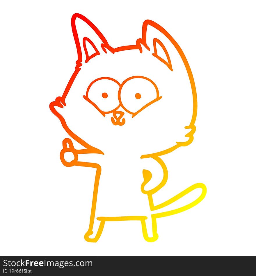 Warm Gradient Line Drawing Cartoon Cat Giving Thumbs Up